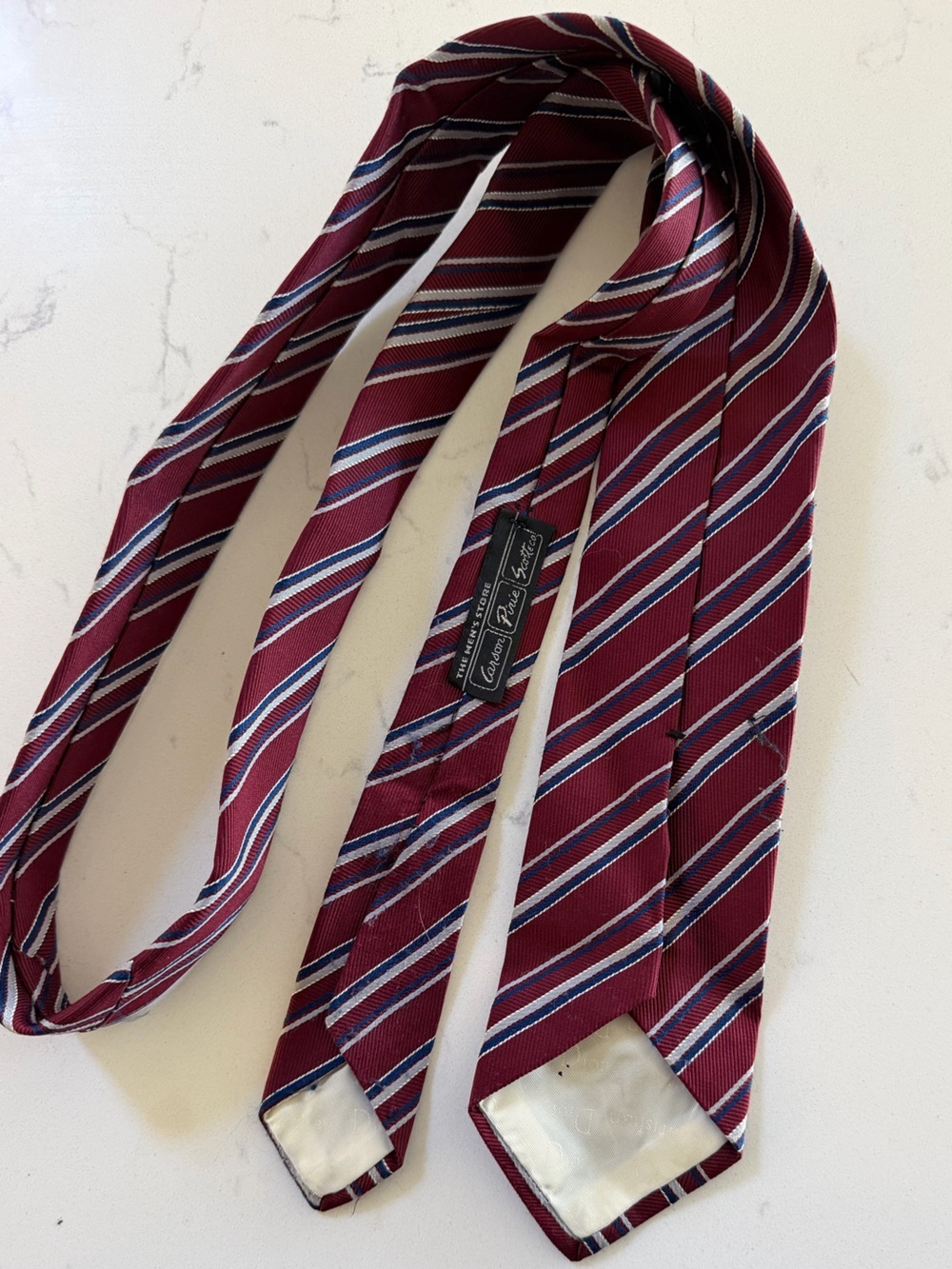 Men's Dior Burgundy Striped Tie with Subtle Embroidery - Picture 3 of 6